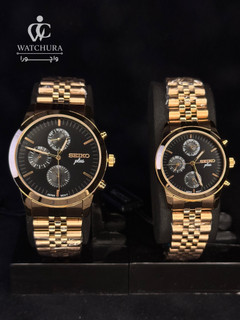 ساعت مچی ست (Couple Set) سیکو پلاس کرنوگراف -رزگلد با صفحه مشکی