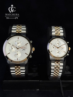ساعت مچی ست (Couple Set) سیکو پلاس کرنوگراف - سیلور-رزگلد با صفحه سیلور